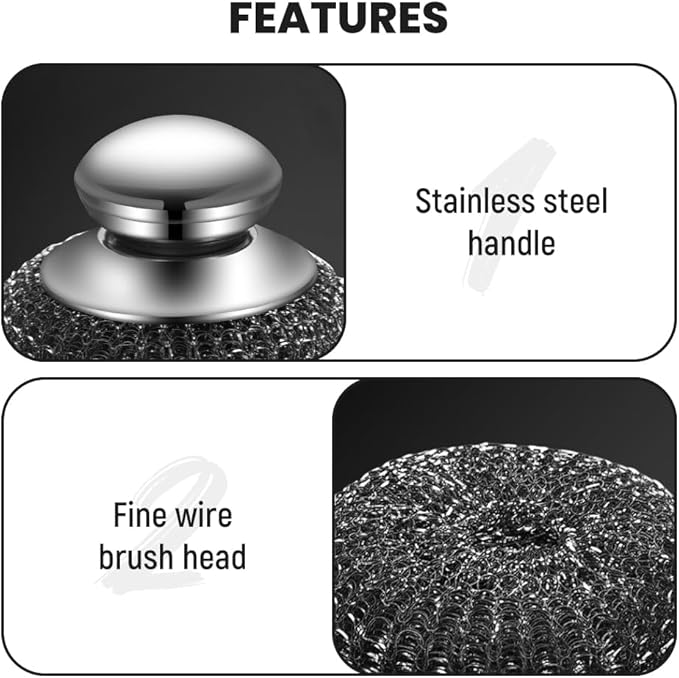 Steel Wool Scrubber with Handle, Upgrade Heavy Duty Stainless Steel Dish Scrubber for Cleaning Dishes, Iron Pots, Stoves, Kitchen Sink (1 pcs)