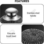 Steel Wool Scrubber with Handle, Upgrade Heavy Duty Stainless Steel Dish Scrubber for Cleaning Dishes, Iron Pots, Stoves, Kitchen Sink (2 pcs)