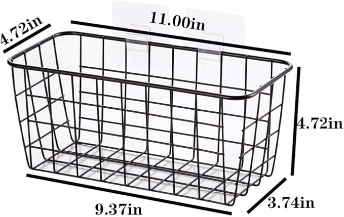 2 Set Hanging Wall Basket Over the Cabinet Door Organizer Wire Baskets for Organizing -No Drilling Adhesive Wall Storage Basket, Space-Saving Hanging Baskets for Organizing Wall Mount Storage,Black