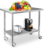 STABLEINK Stainless Steel Table with Caster Wheels 24 x 36 Inches, NSF Commercial Prep & Work Table with Adjustable Undershelf and Table Foot, for Commercial Kitchen, Restaurant, Hotel and Garage