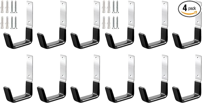 Heavy Duty Steel Garage Hooks,Garage Storage Utility Hooks,Anti-Slip Hanger, Tool Organizer,Steel Wall Mount Organizer, Garden Hose Hanger (Small-6PC) (Pack of 2)
