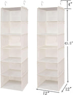 BrilliantJo 6 Shelves Hanging Closet Organizer, 2 Pack Hanging Storage with 4 Side Pockets for Clothes Shoes, 43.5"x12"x12"(Beige)