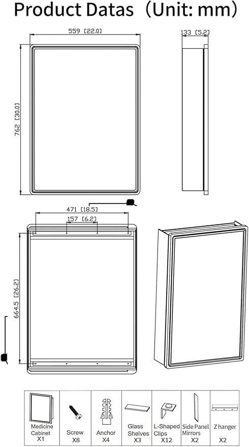 22x30 Inch Bathroom Medicine Cabinet with Gold Framed Mirror – Recessed or Surface Mount Storage Cabinet, Single Door Rustic Farmhouse Design