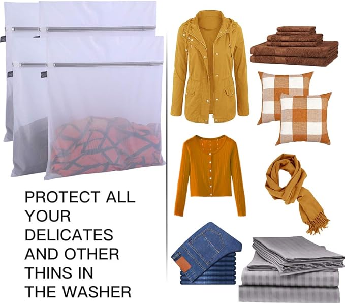 Kimmama Laundry Bag Mesh Wash Bags, Washing Machine Wash Bag, Net Washer Sack with Zipper, Dryer Pouch for Cleaning and Drying Cloths, Garment, Coats, Sweater, Delicates, Sheet, Pant, Soft Toys