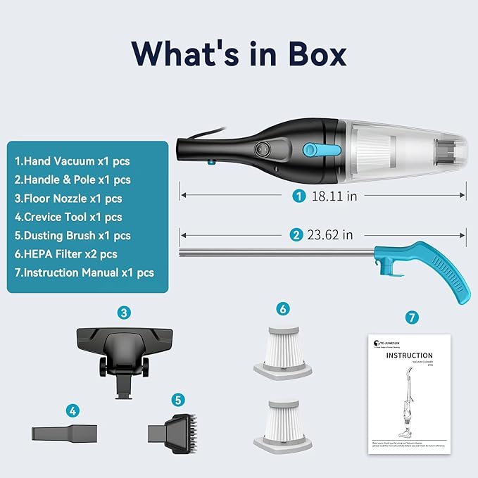 Corded Vacuum Cleaner, 4-in-1 Vacuum Cleaners for Home 15Kpa Power Suction Lightweight Stick Vacuum with Washable HEPA Filter Converts to a Handheld Vacuum for Home, Pet Hair, Carpet, Hard Floors