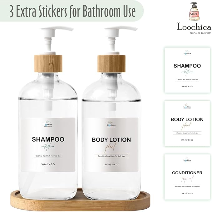 Clear Glass Soap Dispenser Set with Tray, Transparent Dish and Hand Soap Dispenser Set, Refillable Reusable Apothecary Soap Pump Dispenser Bottles for Bathroom and Kitchen