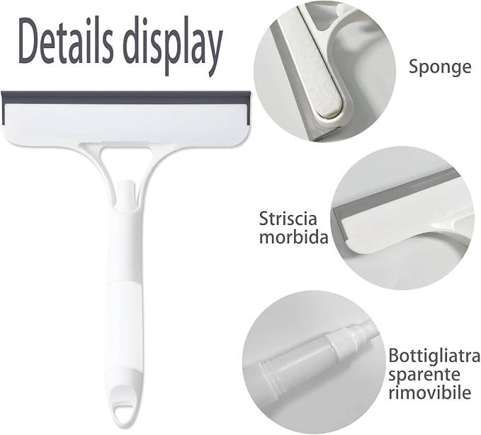 3 in 1 Spray Squeegee, 3 in 1 Window Cleaning Scraper, Window Squeegee with Spray, WindowSqueegee Cleaner Tool with SprayBottle for Glass, Flooring and Tiles, etc (White)