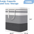 BlissTotes 3-Pack Laundry Basket, Freestanding＆Waterproof Laundry Hamper, Collapsible Tall Clothes Hamper with Easy Carry Handles for Clothes, Towels in the Family and Dorm,Gradient Grey,100L