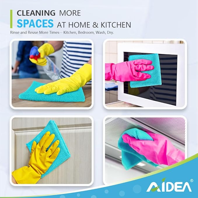AIDEA Microfiber Cleaning Cloth-50PK, Soft Microfiber Towels for Cars, Absorbent Cleaning Rags, Lint-Free Streak-Free Wash Cloths for House, Kitchen, Window(12in.x12in), Blue