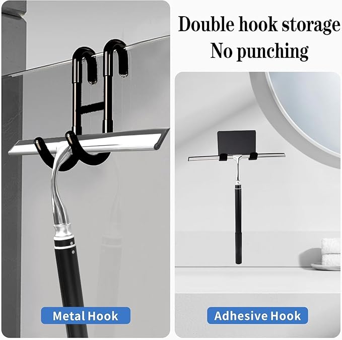 17.3-60’’ Window Squeegee for Home, 2 in 1 Window Cleaning Kit Long Handle Squeegee for Shower Glass, Window Cleaner Tool for Car Windshield Floor Tile Wall