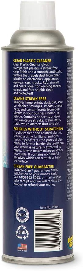 Invisible Glass 91014 Clear Plastic Cleaner Cleans and Protects Plastic Surfaces on Electronics, Appliances, Eyewear, Cars, Trucks, RVs, Boats, and More, Anti-Fog, Anti-Static, 19 Oz, Pack of 1