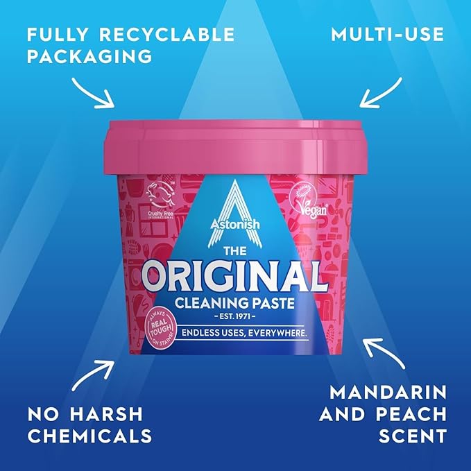 Astonish The Original Cleaning Paste 500g Mandarin Peaches Scent - Multi Surface Stain Remover, Grease Buster, Tough Kitchen Cleaner, Chemical-Free Household Scrub, Bathroom Essential