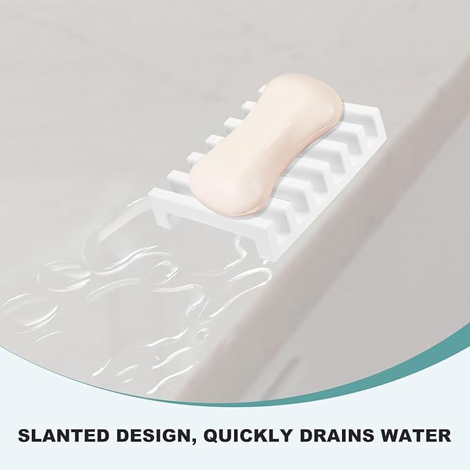 uxcell 2 Pcs Self Draining Silicone Soap Dish, Soap Tray with Drainage for Bathroom Shower Kitchen Sink, 4.2" x 3.1" x 0.8", White