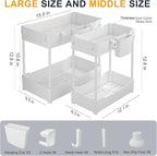 2 Pack Under Sink Organizer, Under Bathroom Cabinet Organizer with Hooks Hanging Cup, Multi-Purpose Storage Shelf for Kitchen Bathroom (White, L)