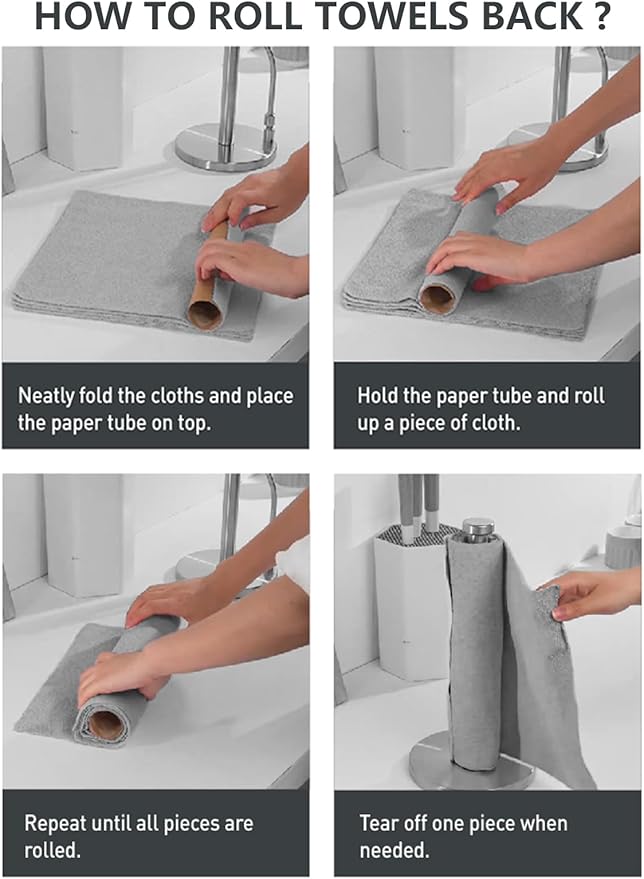 Fantasticlean Microfiber Cleaning Cloth Roll -60 Pack, Tear Away Microfiber Towels, 12" x 12", Reusable, Washable, Scratch Free, Ultra Absorbent Dishcloth for Car, Home Supplies (Pink & Grey)