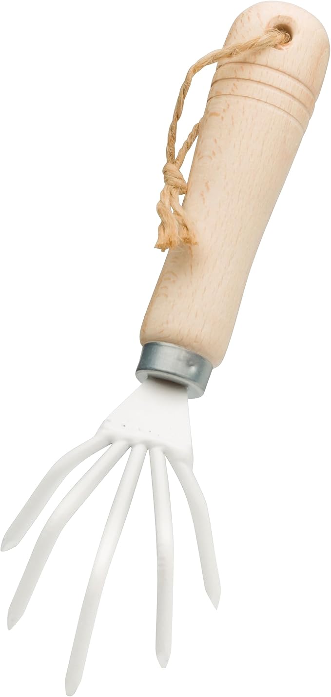 Redecker Hand Cultivator Gardening Tool, Durable Powder-Coated Metal and Natural Untreated Beechwood Handle, Hanging Loop
