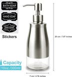 2 Pack Soap Dispenser Stainless Steel Case Glass Liner Hand Pump Dispenser, Refillable Liquid Hand Soap Dispenser for Bathroom & Kitchen - Brushed Nickel, Silver & Black