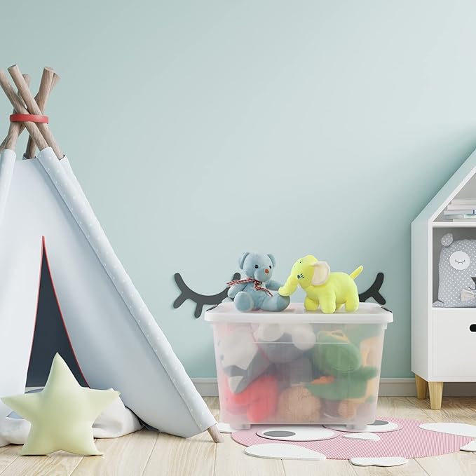 Jekiyo 50 Liter Clear Storage Bin on Wheels, Large Plastic Latching Box, 6 Pack