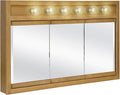 Design House Richland Medicine Cabinet with 6 Lights, Fully Assembled, Wall Mounted, 3 Mirrored Doors, Wood Frame, Oak Finish, 48 in x 5 in x 30 in, 530626-NOK