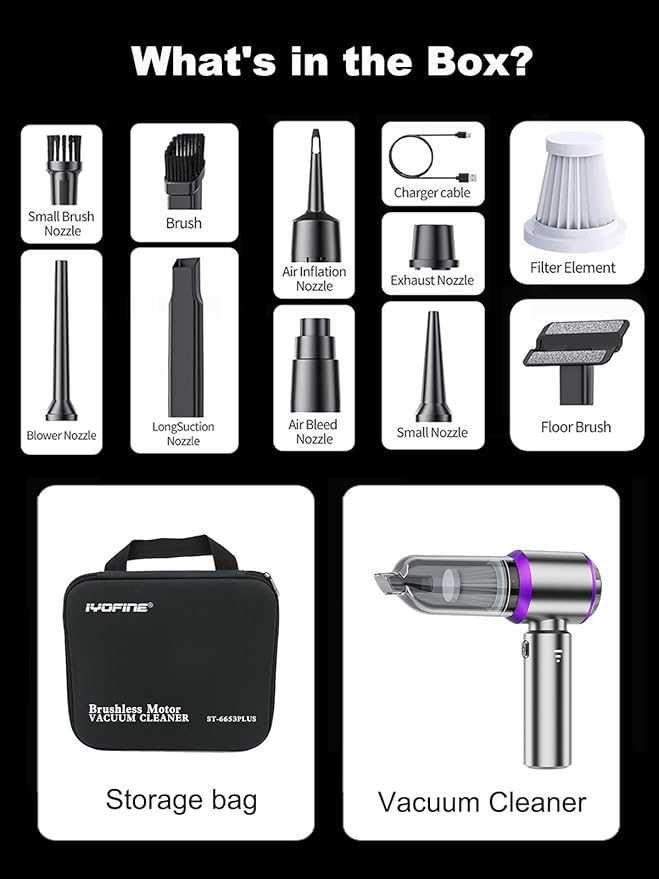 Vacuum/Air Duster 80,000RPM Super Power Mini Car Vacuum Cleaner 4-in-1 air Blower Gun Air Duster & Air Blower & Pump Hand Electric air Duster Handheld dust Blower Blower Cordless (Purple)