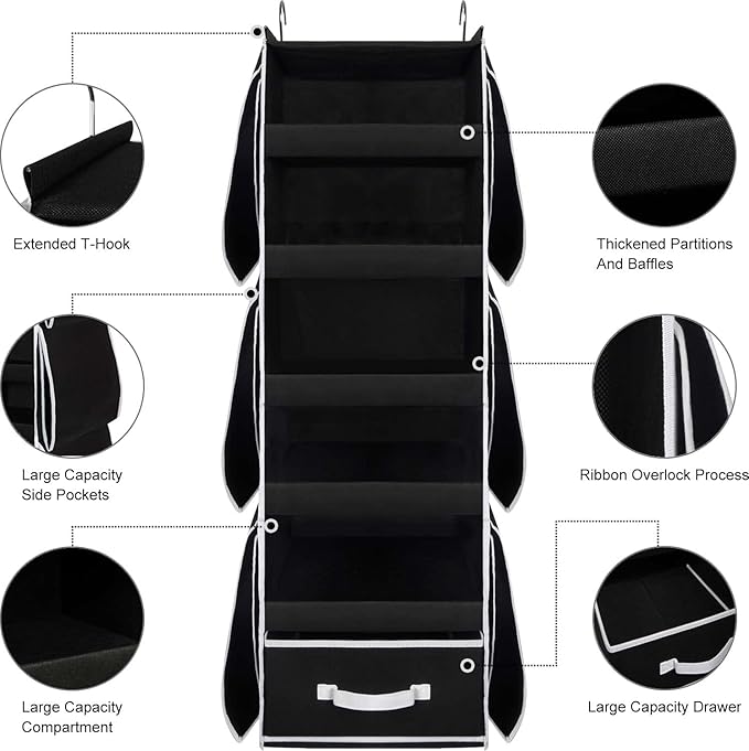 VICTORICH All-IN-ONE Over the Door Organizer, Super Behind the Door Storage Organizer with Door Rack and Large Clear Windows, Wall File Organizer, Hanging Organizer (Big Ear Black)