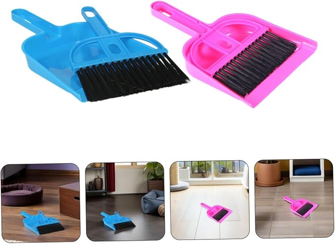 Miniature Broom and Dustpan Set 10pcs for Pet Cage Cleaning, Bright Pink and Blue, Suitable for Guinea Pigs, Hamsters, Chinchillas, Hedgehogs, and Reptiles, Small Animal Cage