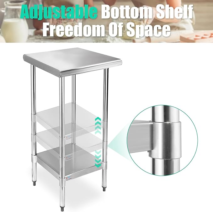 STABLEINK NSF Stainless Steel Table, 24 x 18 Inches Metal Prep & Work Table with Adjustable Undershelf, for Commercial Kitchen, Restaurant, Hotel and Garage，Small Stainless Steel Table