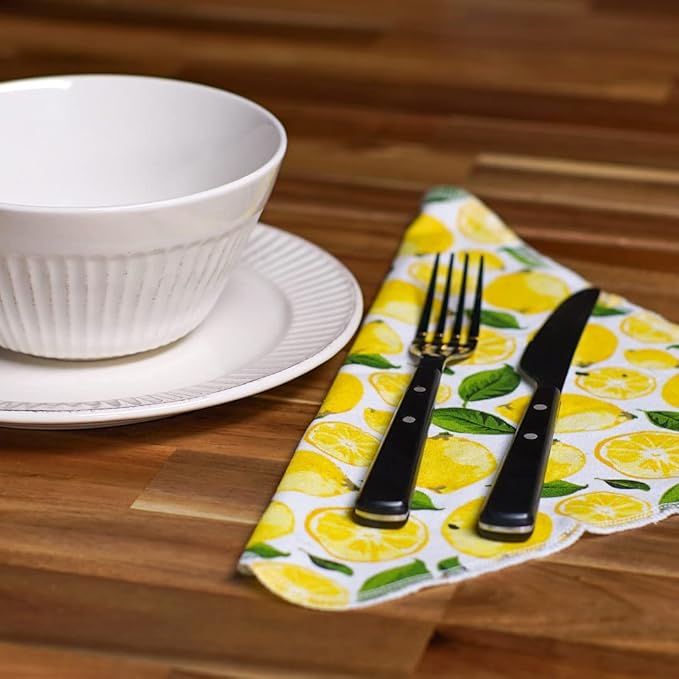 The Useless Brand Reusable Paper Towels Roll | Washable Cotton Flannel Sheets w/Cardboard Roll | Fits on Most Holders (Lemons, 12 Towels)