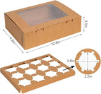 Rarapop 6 Pack Cupcake Boxes Hold 12 Standard Cupcakes, Food Grade Cupcake Holders Bakery Carrier Boxes with Windows and Inserts for Cupcakes, Muffins and Pastries
