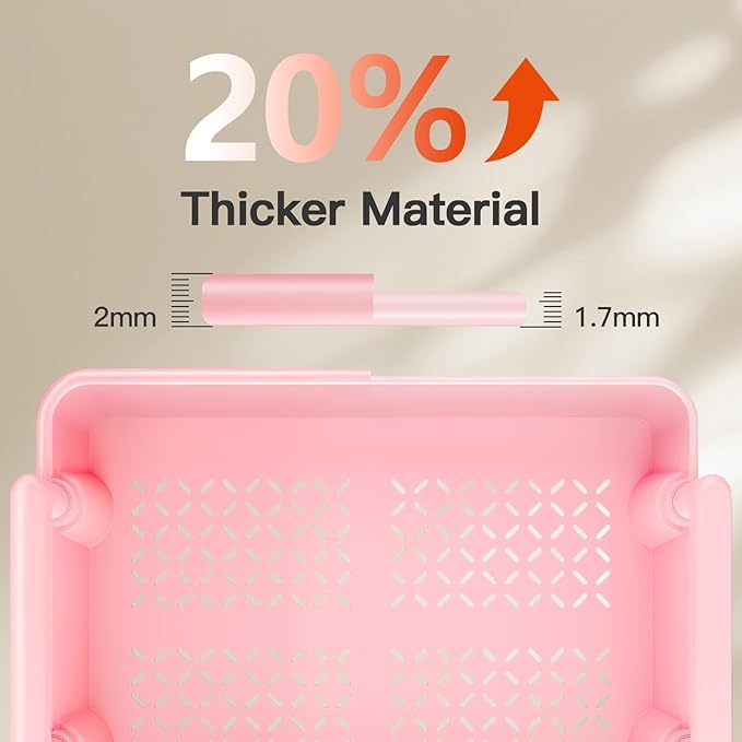 Pipishell 3 Tier Rolling Cart Organizer, Plastic Rolling Cart with Lockable Wheels & Reinforced Handle, Lightweight Utility Cart Storage Cart for Nursery, Kitchen, Bathroom, Craft Room, Pink, PIUC14P