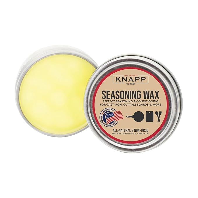 Knapp Made Cast Iron Seasoning Wax and Carbon Steel Seasoning Wax - 2 Oz Unique Blend of Natural Oils and Beeswax - Restore Cast Iron, Steel, Cutting Board, Kitchenware.Wood Furniture