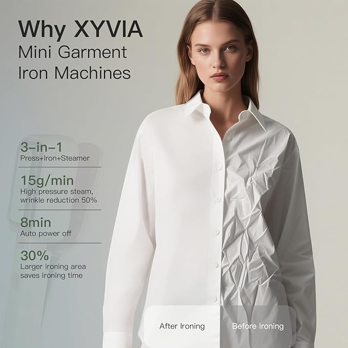 3-in-1 Small Travel Steamer for Clothes 180° Rotatable 1000W Handheld Steam Iron Press Portable Mini Fast 15s Heat-Up Leak-Proof & Anti-Drip Tech 60ml Tank with Measuring Cup for Hotel Home