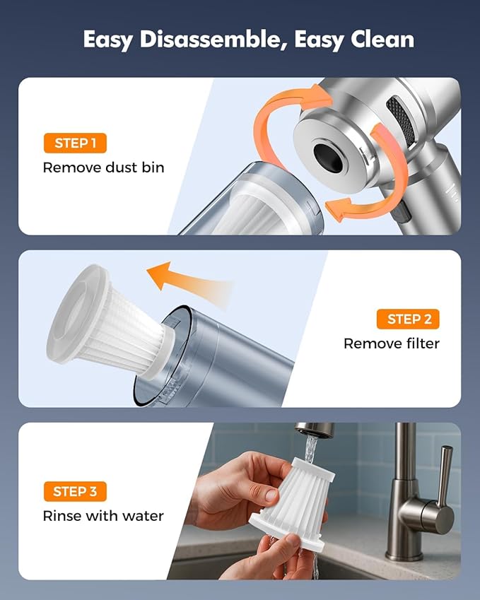 Car Vacuum,3 Suction Modes,Portable Mini Cordless Cleaner with 24000pa Suction Power,Type-C Charge,Handheld Vacuum for Home,Car, Office Desk, Keyboards(Dark Silver)