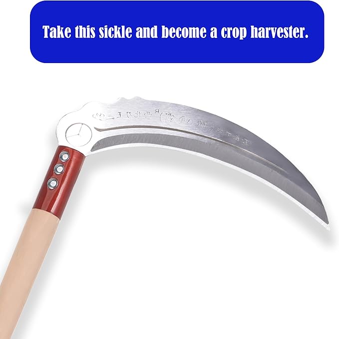 1pce 410mm/16.14in Carbon Steel Billhook Brush Clearing Sickle for Grass,Weeding Tools for Garden,Curved Sawtooth Sickle,Machete Axe for Cutting Trees,Steel Blade Knife in Hand