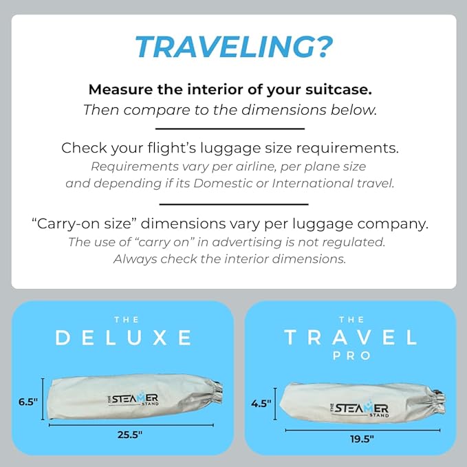 Travel Pro | Adjustable Standing Garment Steaming Rack with Hanger | Fast, Foldable, Sturdy, Portable Steam Ironing Solution for Travel & Home