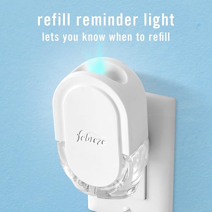 Febreze Plug In Air Freshener, Odor-Fighting Scented Oil Starter Kit, Air Fresheners for Home and Bathroom and Kitchen, Long Lasting for Strong Odors, Bamboo Scent, Warmer + 4 Refill
