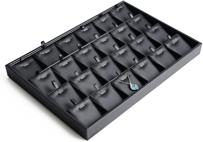 Oirlv Black Leather 24 Grid Jewelry Insert Tray Necklace Pendant Display Tray Jewelry Drawer Organizer（Pack of 1）