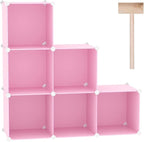 C&AHOME Cube Storage Organizer, 6-Cube Shelves Units, Closet Cabinet, DIY Plastic Modular Book Shelf, Ideal for Bedroom, Living Room, Office, 36.6" L x 12.4" W x 36.6" H Pink UPCS06P