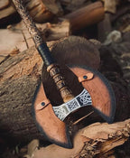 Hand Forged Double Headed Carbon Steel Axe – Bearded Battle Axe with Ash Wood Handle and Leather Sheath – Handmade Functional Gift for Him (DHA)