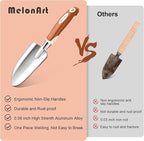 MelonArt Garden Tool Set, 4 Pieces Heavy Duty Gardening Hand Tool Kit Aluminum for Women Men Planting Including Hand Shovel, Transplant Shovel and Hand Rake with Non Slip Rubber Handle and Gloves