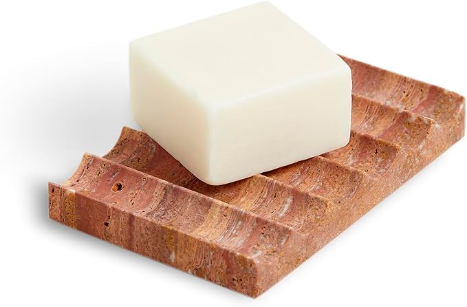 Elegant Natural Marble Soap Dish – Zen Stone Soap Tray – Rectangle Non-Slip Soap Holder for Bathroom and Kitchen - Jewelry Display Dish (Red Travertine)