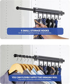 BaiNong 16.5" Valet Rod for Closet Pull Out With 6 Hooks Valet Rods for Closets (2Pack Black) Closet Valet Rod Slide Out