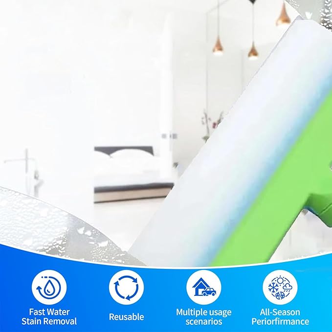 Recyclable Silicone Window Squeegee Kit, Aqua Blade Window Squeegee Kit, 3 in 1 Glass Glass Cleaning Set with Silicone Squeegee & Microfiber Scrubber for Shower, Mirror, Door & Car Cleaning (Blue)