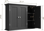 ChooChoo Bathroom Wall Cabinet with 3 Doors, Laundry Cabinet Wall Mounted, Medicine Cabinet with Adjustable Shelves, Hanging Kitchen Cupboard Organizer, Black