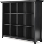SIMPLIHOME Acadian Bookcase - 57 inch Tall 12-Cube Solid Wood Storage Display Unit in Black, Transitional Cube Organizer for Living Room, Study Room or Office with Fixed Shelves and Tapered Legs