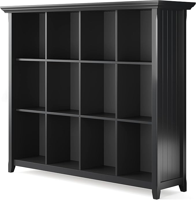 SIMPLIHOME Acadian Bookcase - 57 inch Tall 12-Cube Solid Wood Storage Display Unit in Black, Transitional Cube Organizer for Living Room, Study Room or Office with Fixed Shelves and Tapered Legs