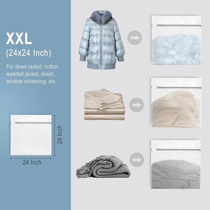 Muchfun 3Pcs Durable Fine Mesh Laundry Bags for Delicates 24 x 24 Inches (3, XX-Large)