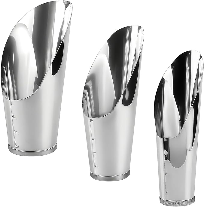 3pcs Stainless Steel Bonsai Soil Scoops–Gardening Silver Metal Spade Shovel Bucket Scoop for Potted Succulents and Planting
