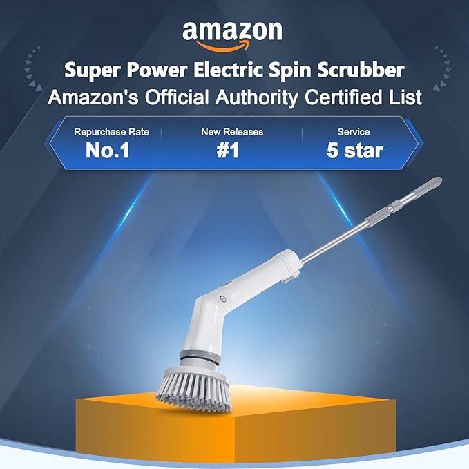 Qimedo Handheld Spin Scrubber with Extended Long Handle, Rechargeable Electric Scrubber for Cleaning, Cordless Power Dish Scrubber with 6 Brushes for Bathtub Grout Tile Floor