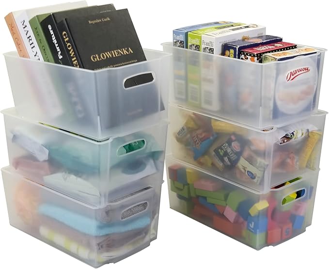 Pekky Pantry Freezer Organizer Bins Stackable Storage Box, 6 Packs, Frosted Transparent